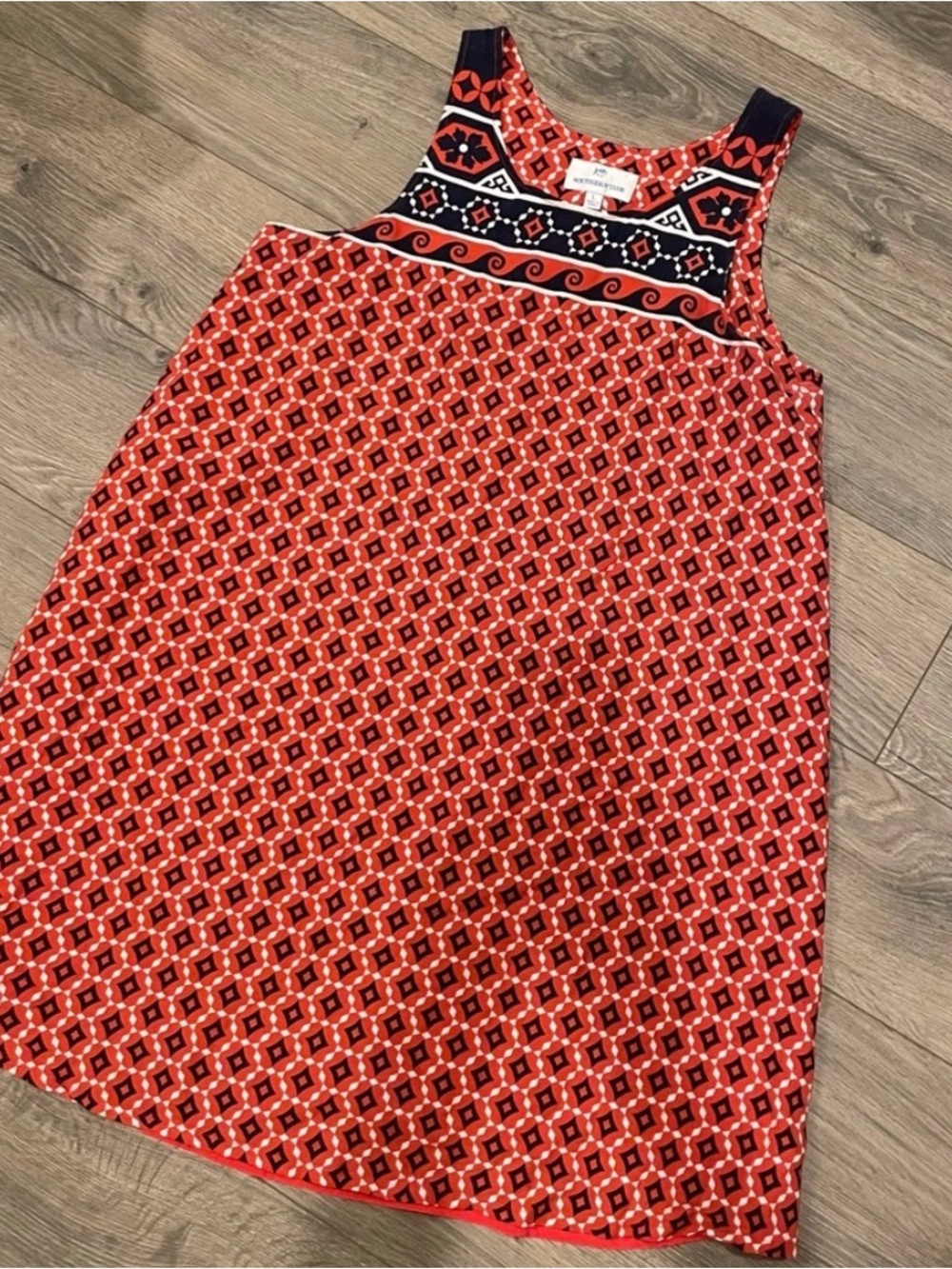 Southern Tide Red and Navy Geometric Mini Dress sz L EUC